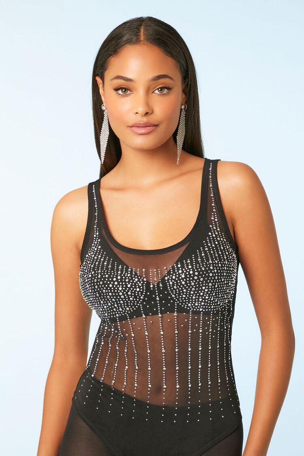 Rhinestone Sheer Tank Bodysuit | Forever 21 Product Image