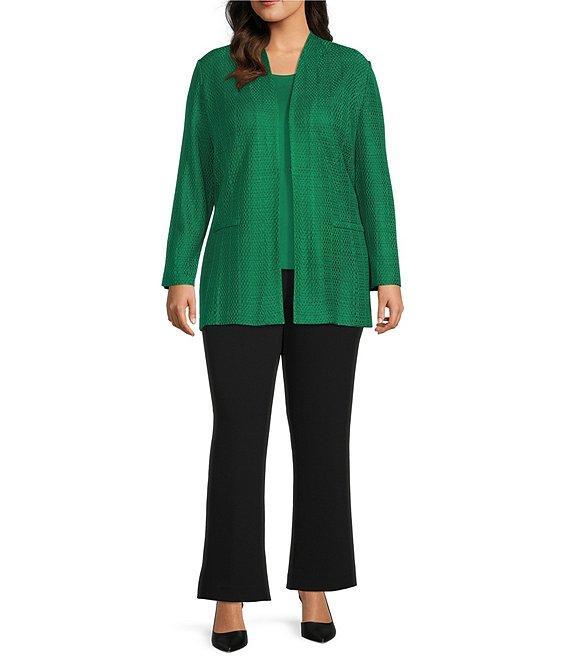 Ming Wang Plus Size Deco Stretch Crepe Back Slit Hem Pants Product Image