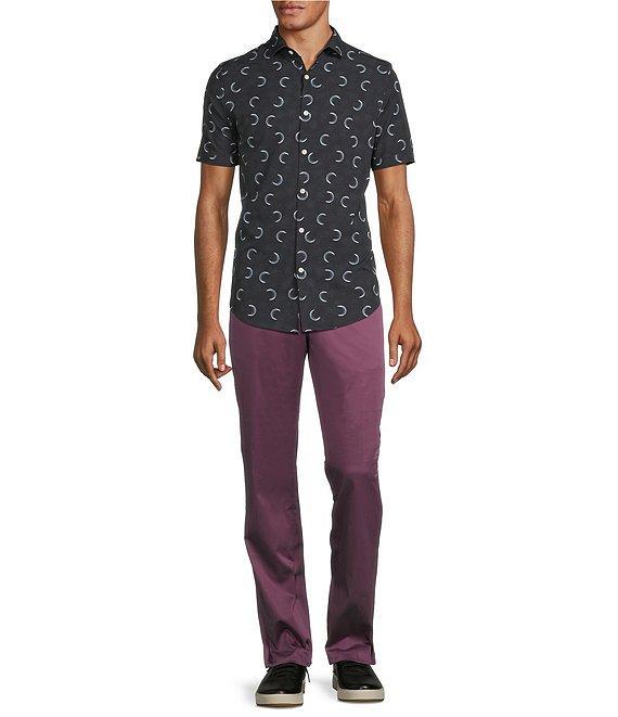 Murano Slim Fit Performance Stretch Small Moon Print Short Sleeve Woven Shirt Product Image