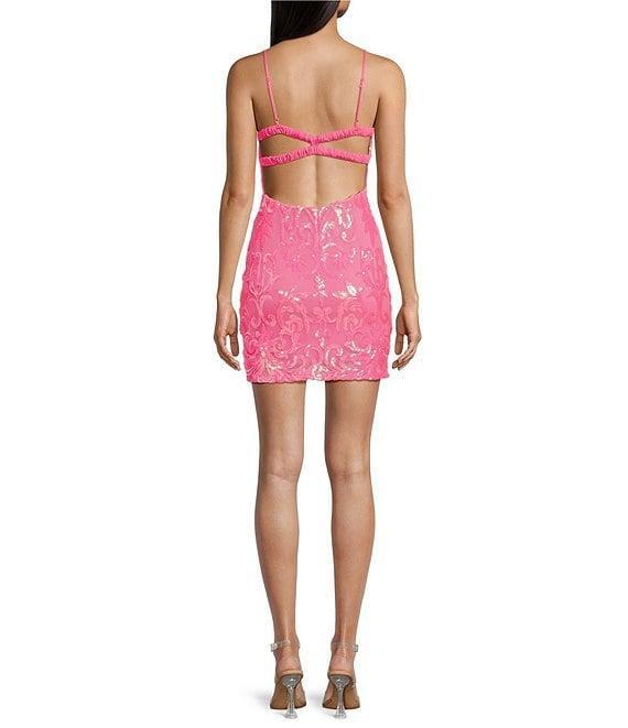 B. Darlin Sequin V-Neck Spaghetti Strap Keyhole Bodycon Dress Product Image