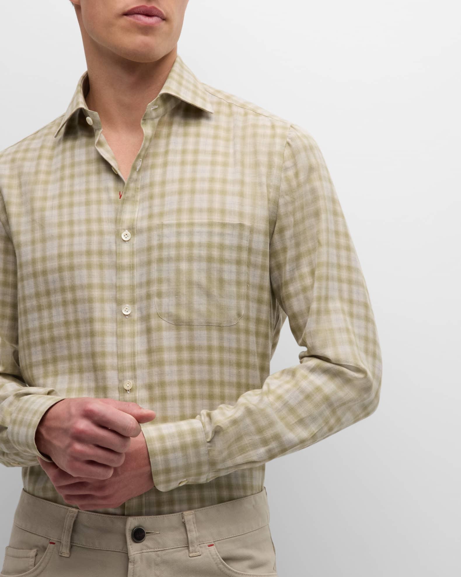 Men's Cotton-Cashmere Plaid Casual Button-Down Shirt Product Image