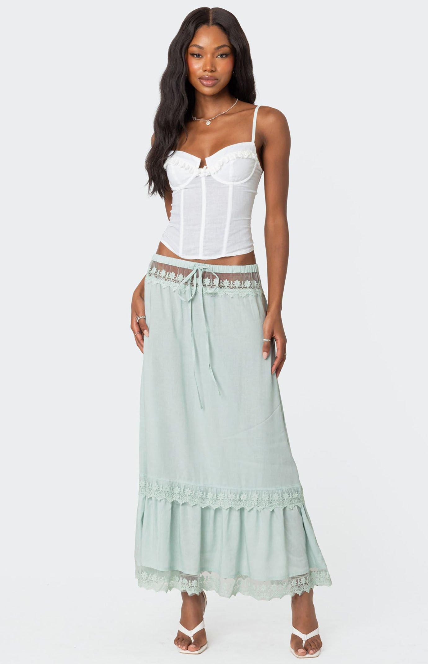 Edikted Women's Semi Sheer Lacey Maxi Skirt Product Image