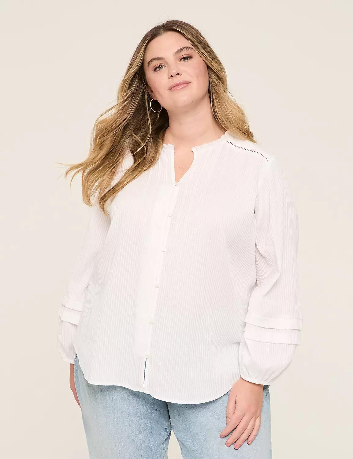 Clip Dot Detail Rib Button-Down Blouse Product Image