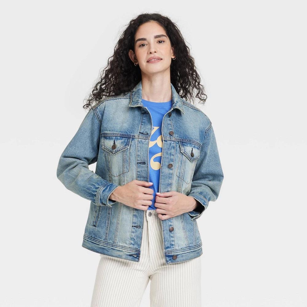 Women's Jean Jacket - Universal Thread™ Medium Wash 2X: Relaxed Fit, Button Down, 4 Pockets, Midweight Denim Product Image