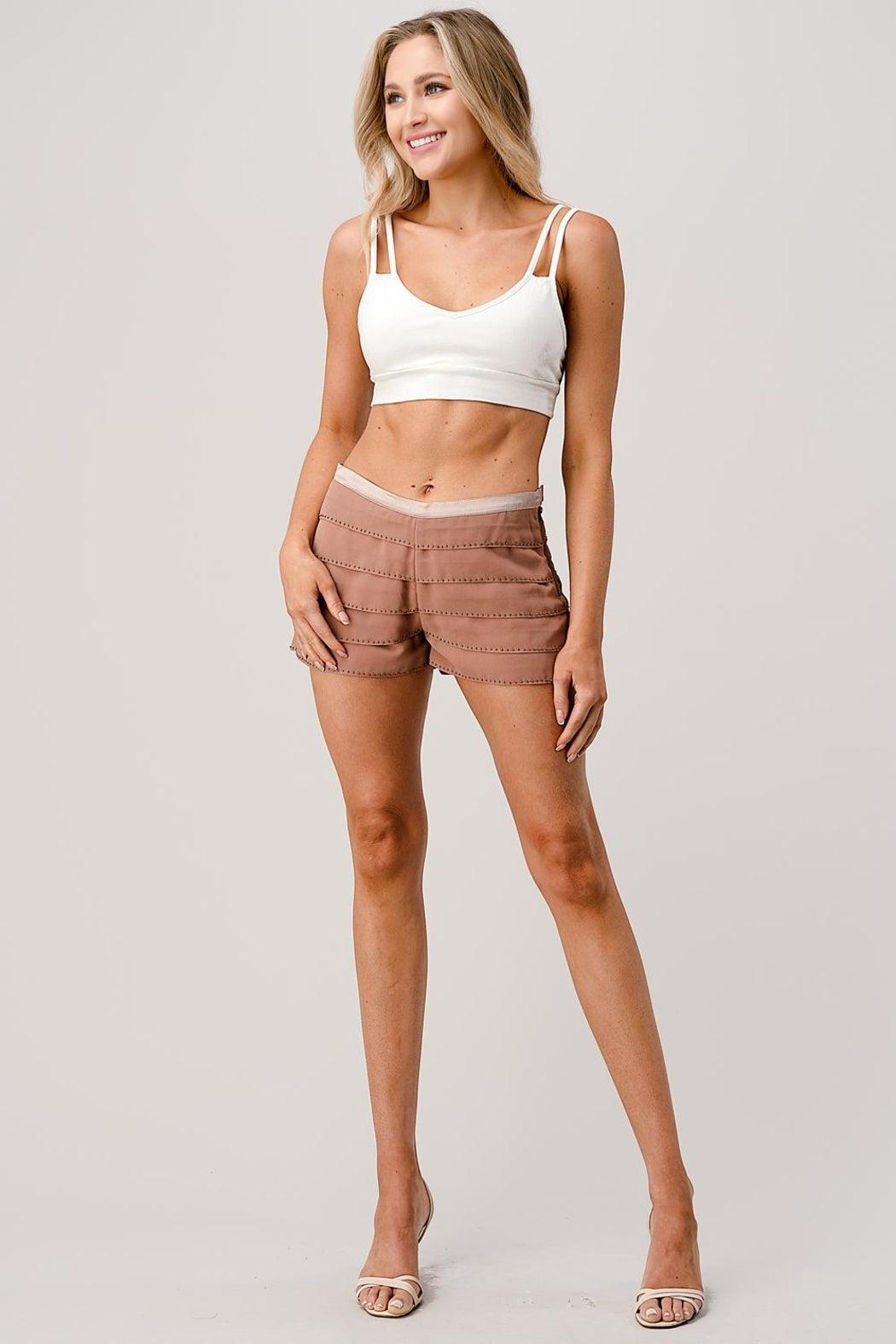 Beaded Scallop Layered Hem Shorts Crepe Georgette Product Image