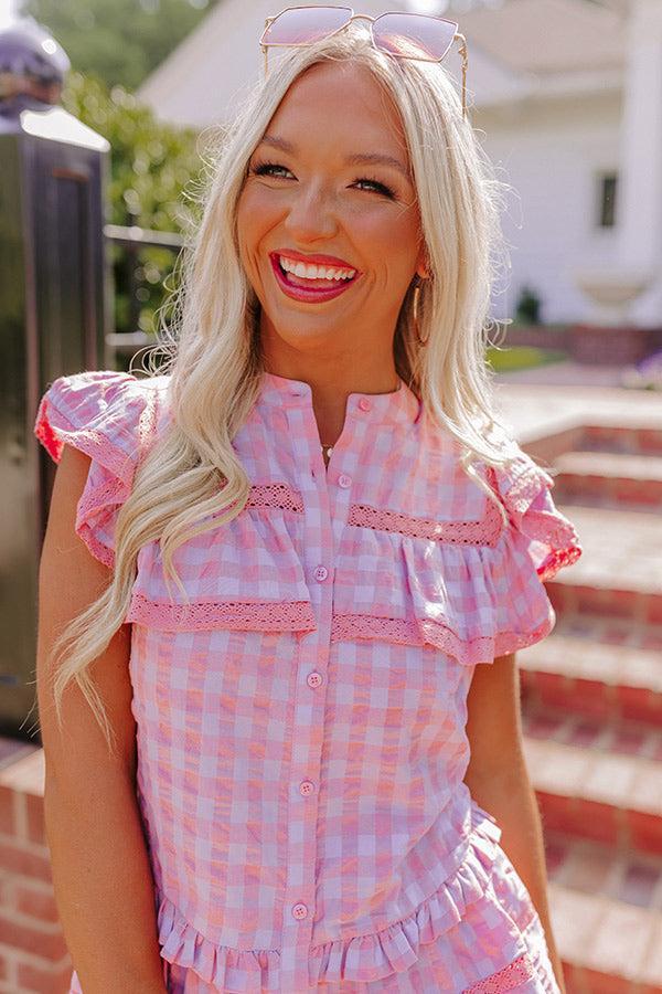 Downright Delightful Gingham Top in Pink Product Image