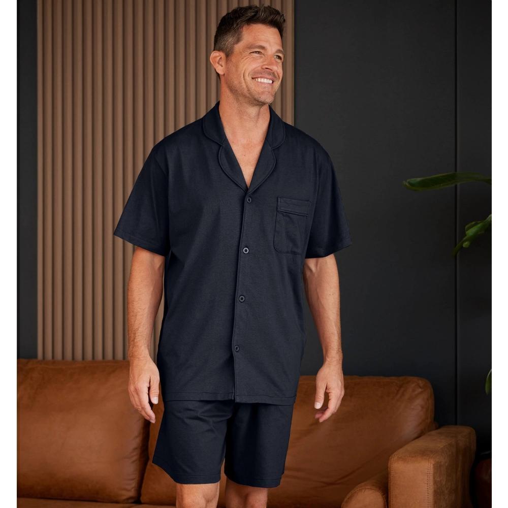 ADR Men's Soft Cotton Knit Jersey Pajamas Lounge Set, Short Sleeve Shirt and Shorts with Pockets Product Image