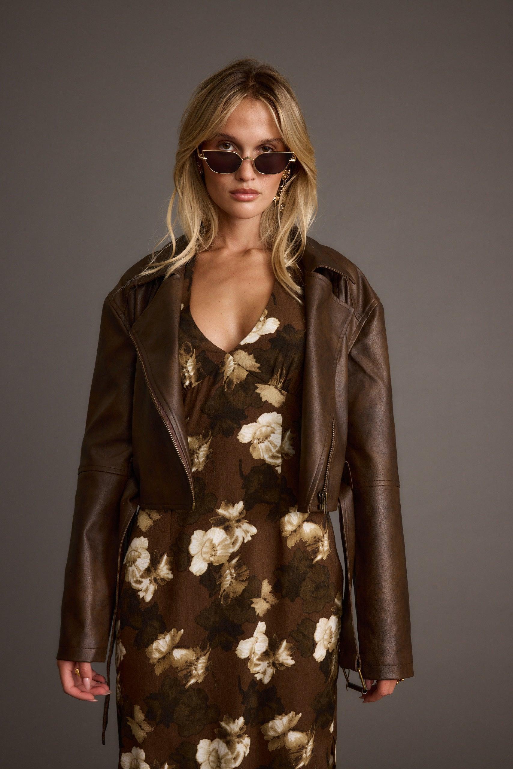 Mulholland Mocha Vegan Leather Moto Jacket Product Image