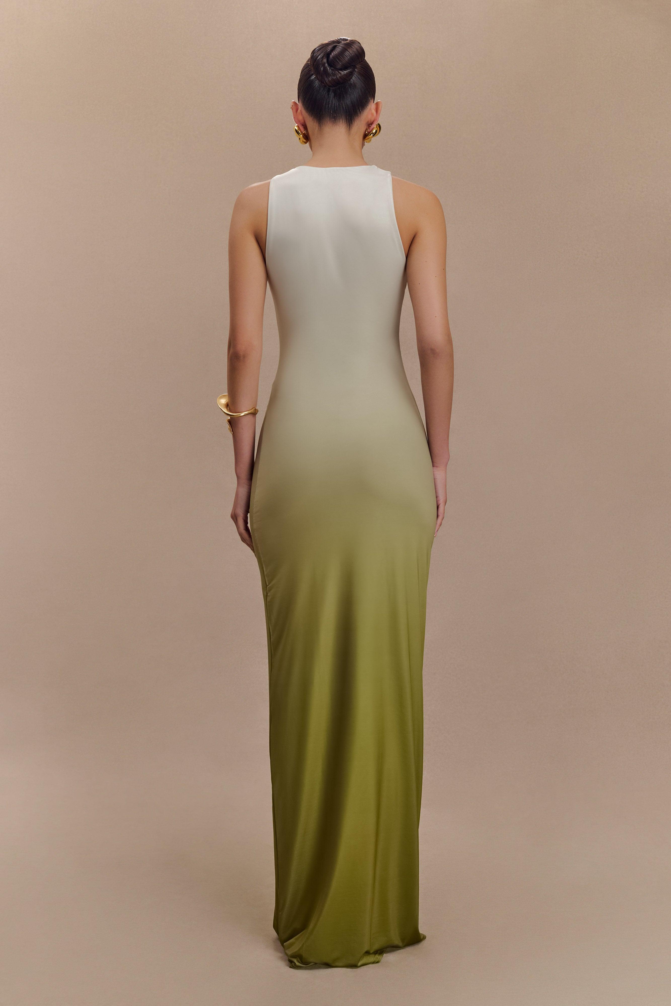 Stella Draped Slinky Maxi Dress - Ombre Vintage Olive Product Image