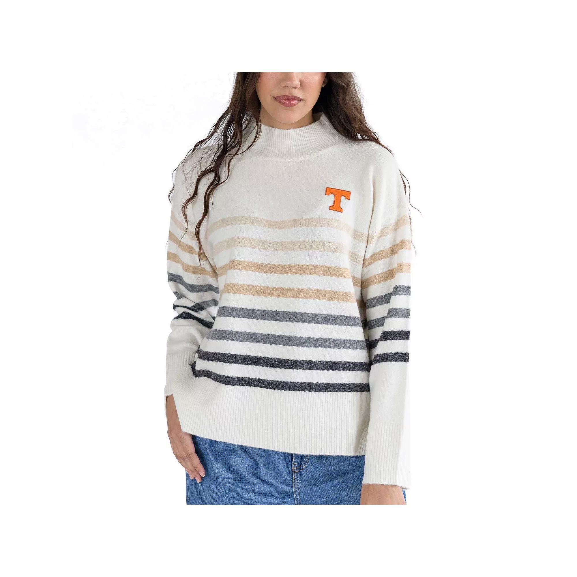 Women's Lusso  White Tennessee Volunteers Simone Striple Mock Neck Oversized Pullover Sweatshirt, Size: Large Product Image