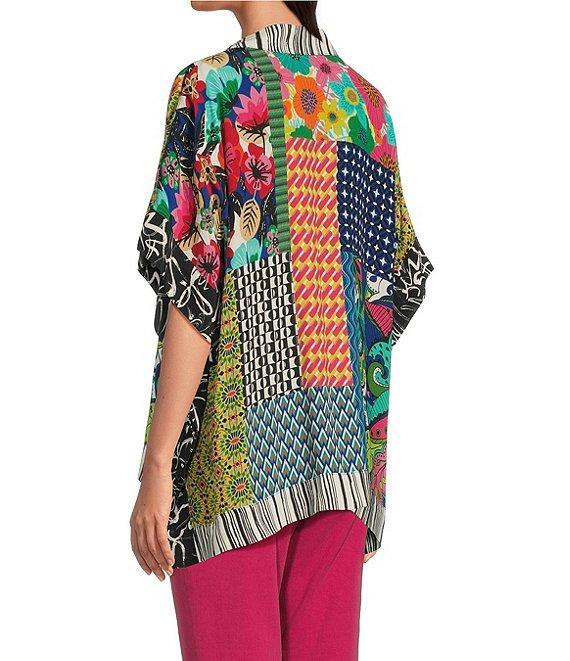John Mark Patch Print Collared Short Sleeve Button Front Tunic Product Image