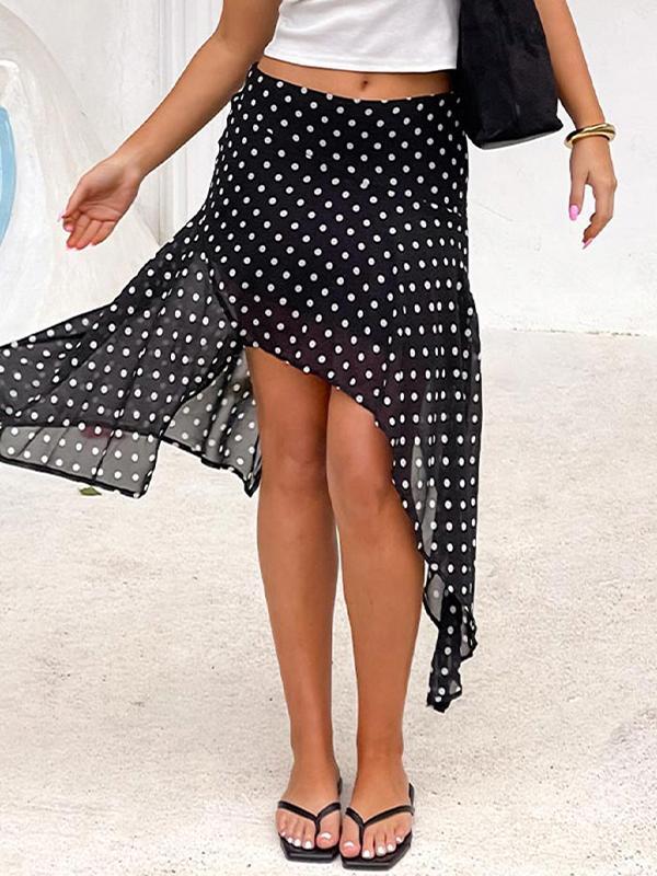 Polka Dot Contrasting Colours Chiffon Maxi Skirt Product Image