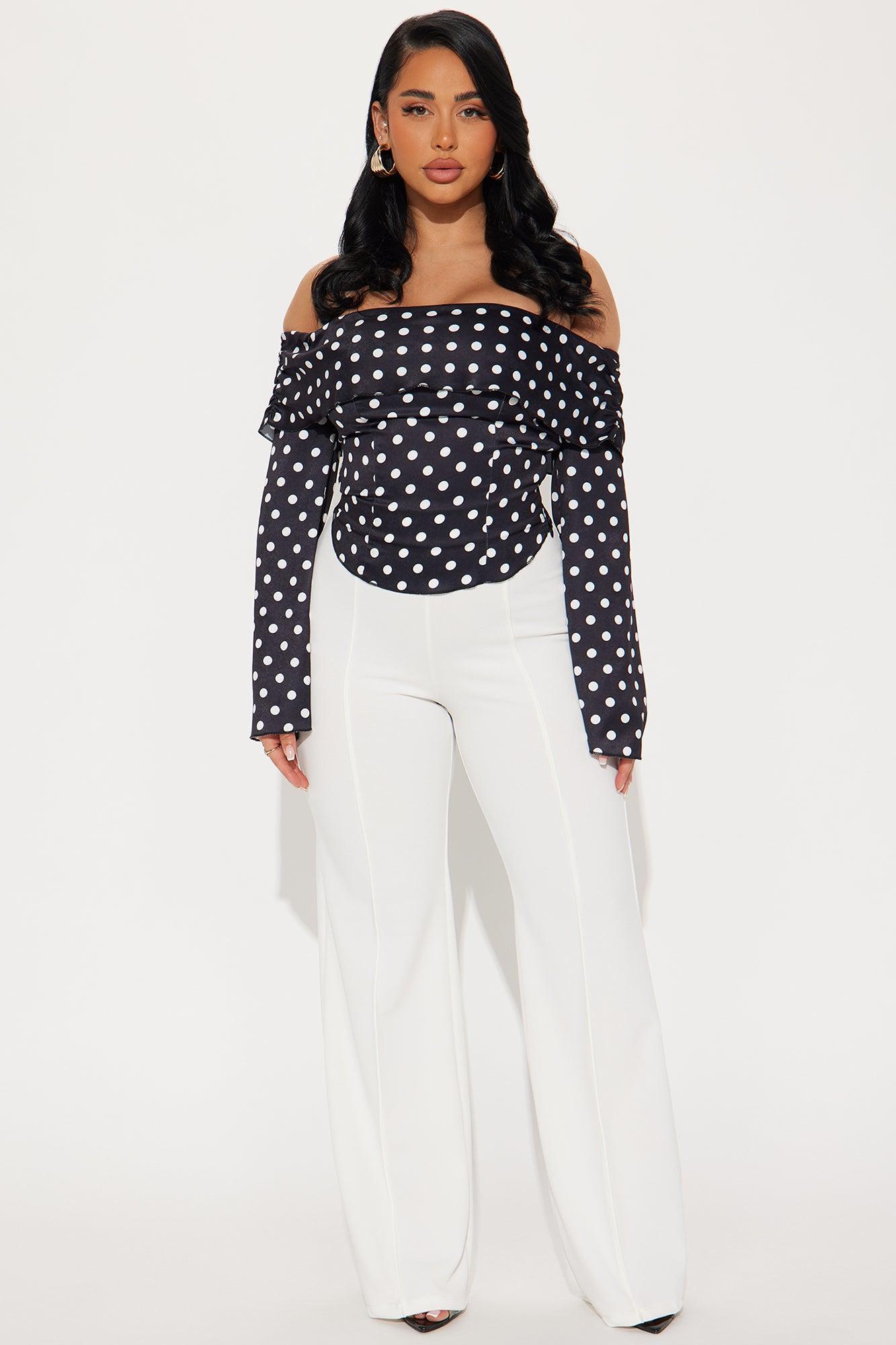 Everlyn Satin Polka Dot Top - Black/White Product Image