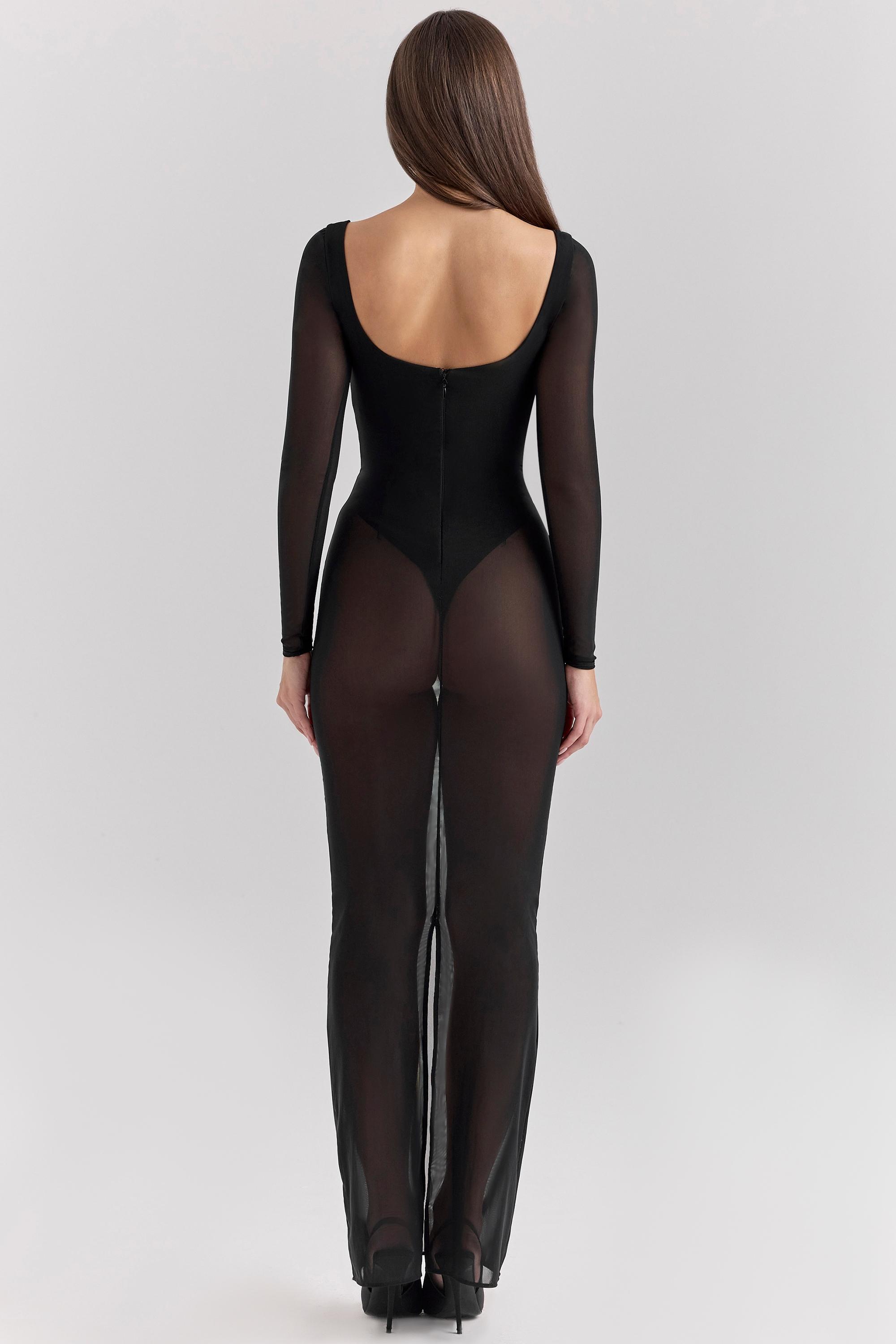 Everly Black Mesh Maxi Dress with Bodysuit Product Image