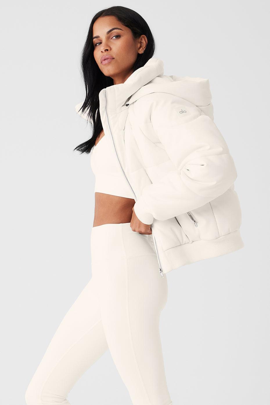 Faux Leather Boss Puffer - Ivory Female Product Image