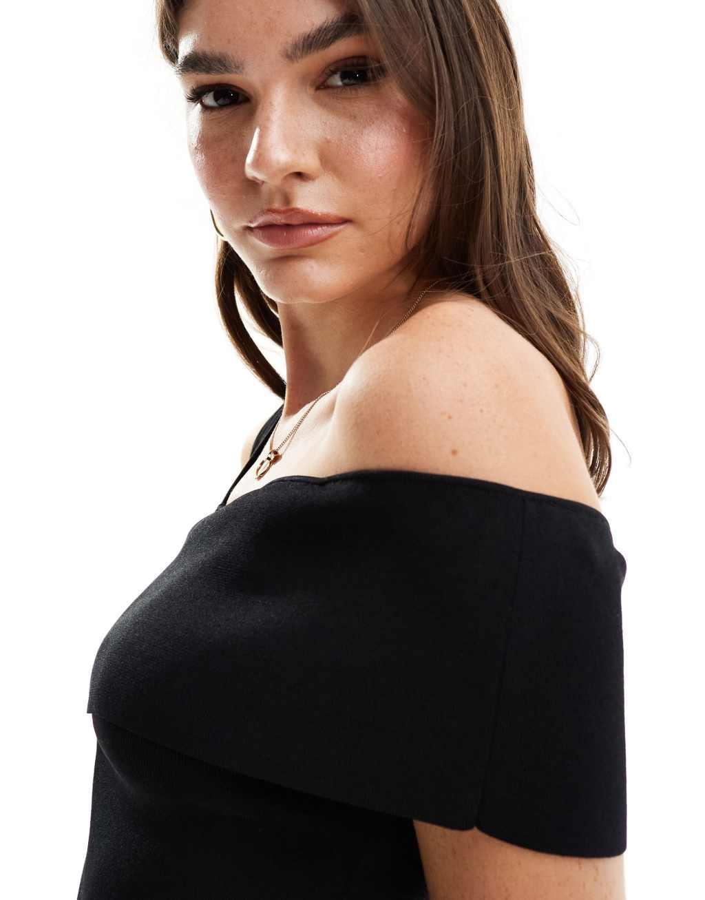 & Other Stories knit top with asymmetric off-shoulder detail in black Product Image