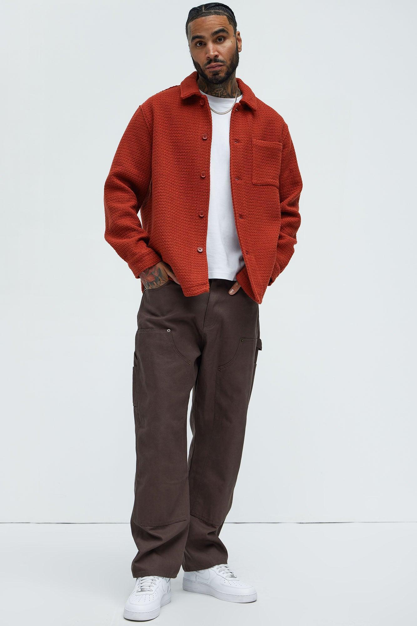 Linden Textured Button Up Shirt - Rust Product Image