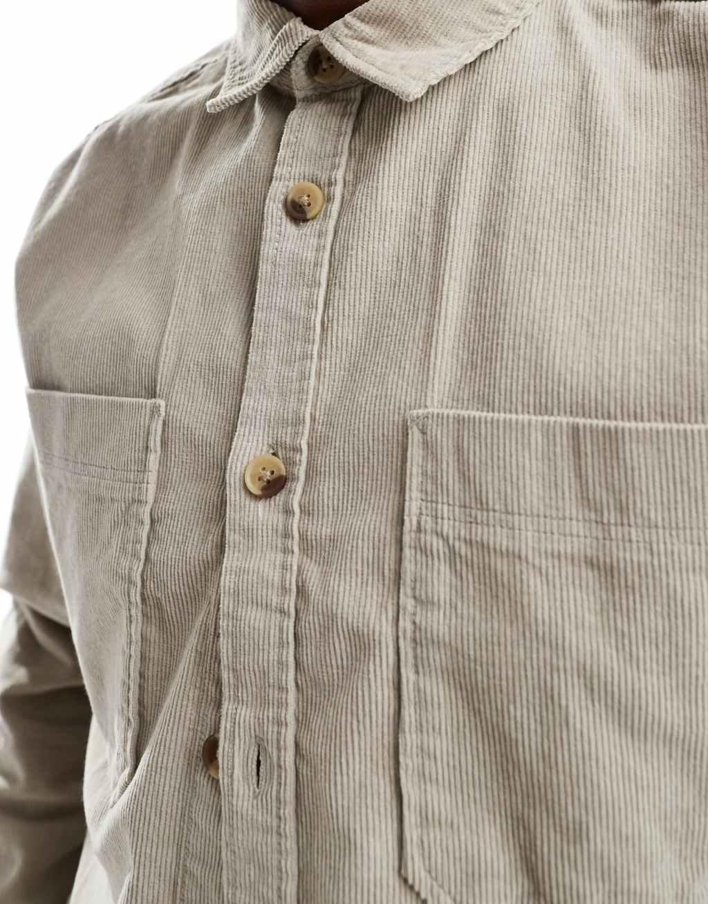 Only & Sons cord overshirt in beige Product Image