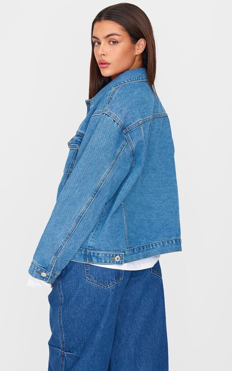 Mid Blue Wash Oversized Boyfriend Denim Jacket Product Image