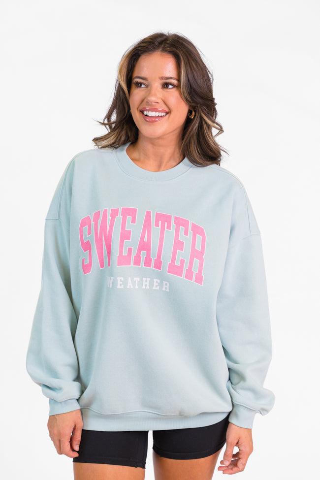 Sweater Weather Light Blue Oversized Graphic Sweatshirt Product Image