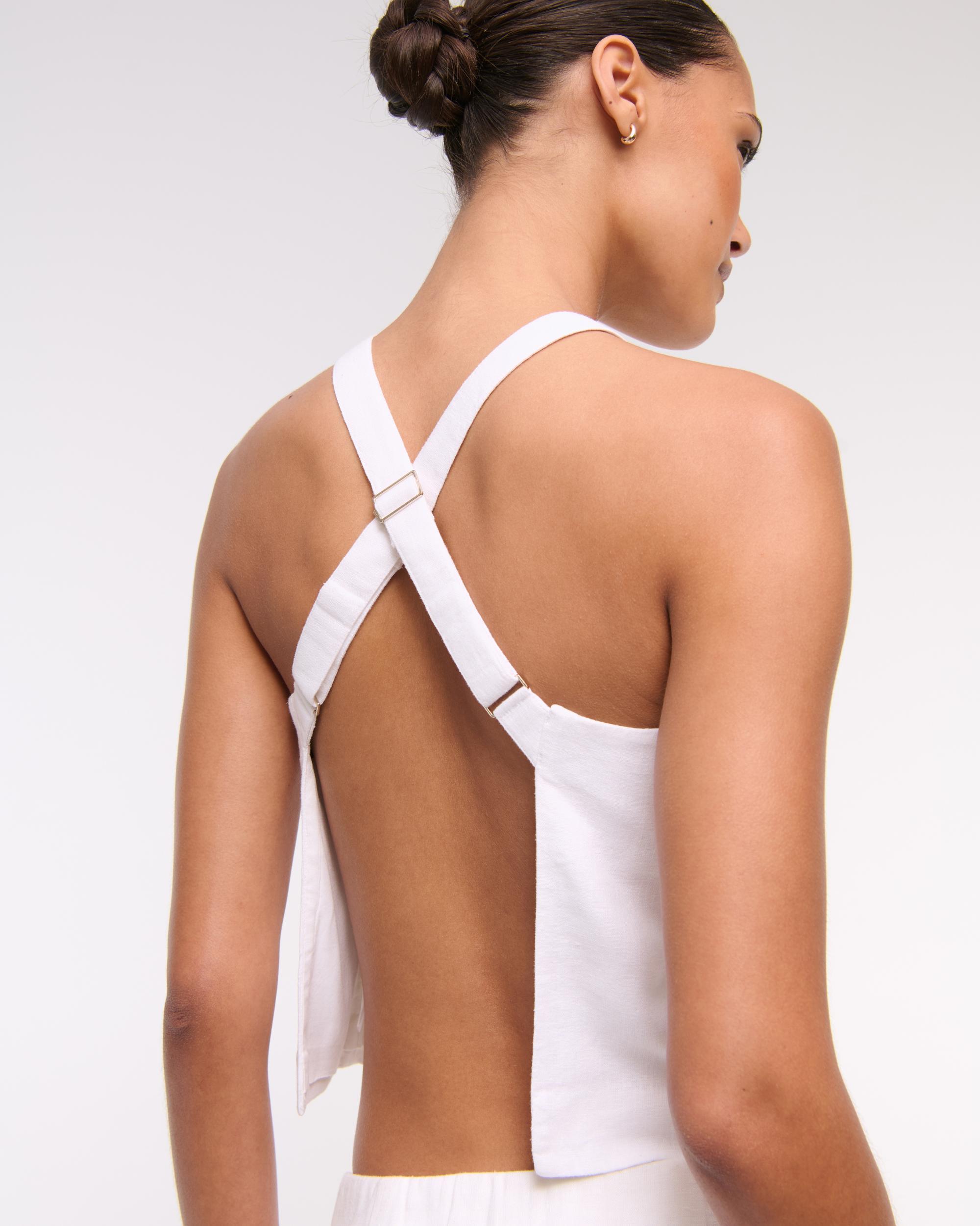 Linen-Blend Open-Back Set Top Product Image