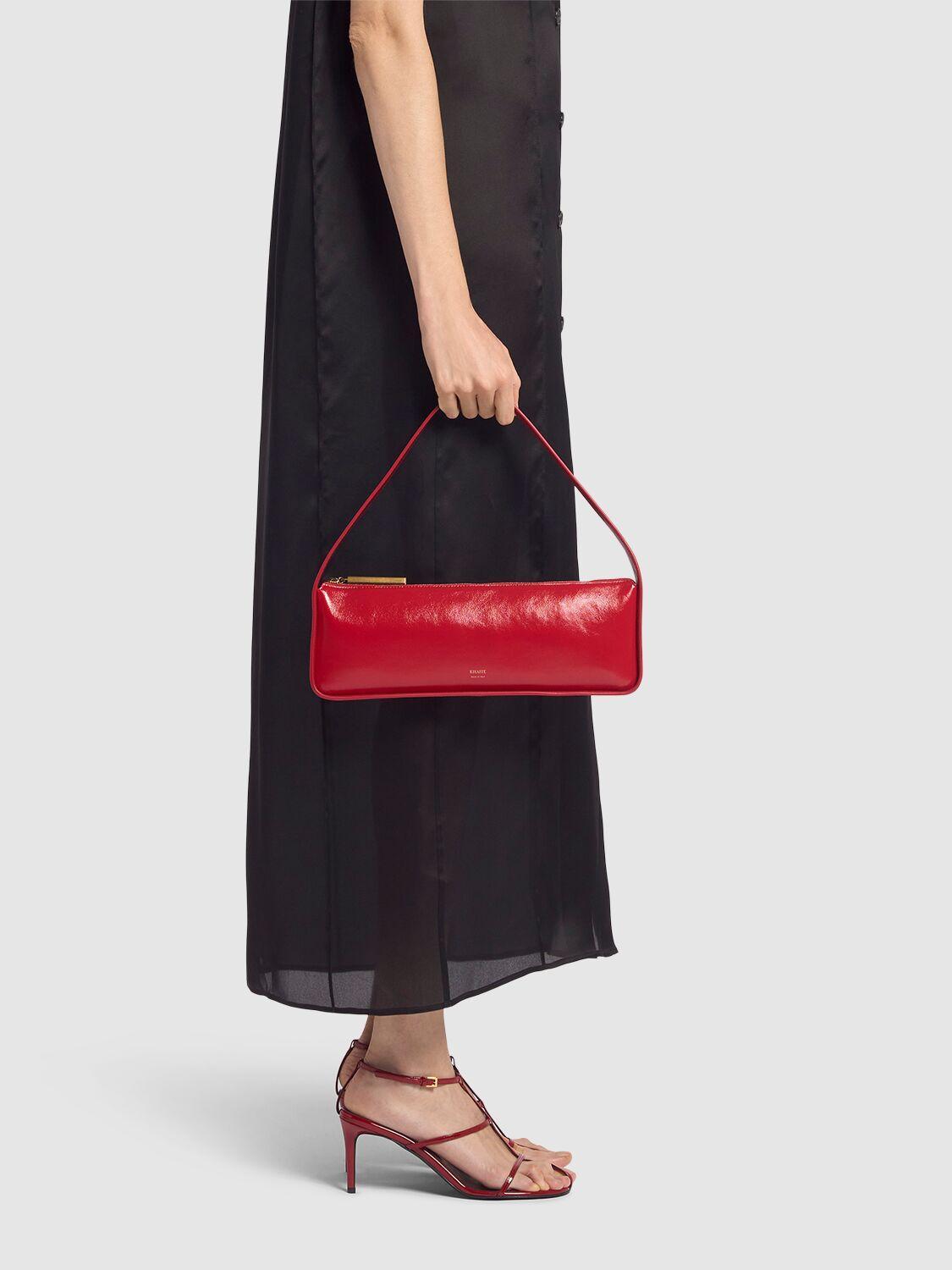 KHAITE Lori Crackle Patent Leather Shoulder Bag In Red Product Image