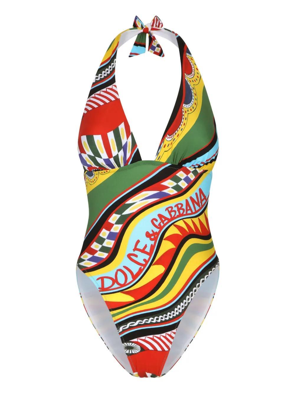 Carretto-print halterneck swimsuit Product Image