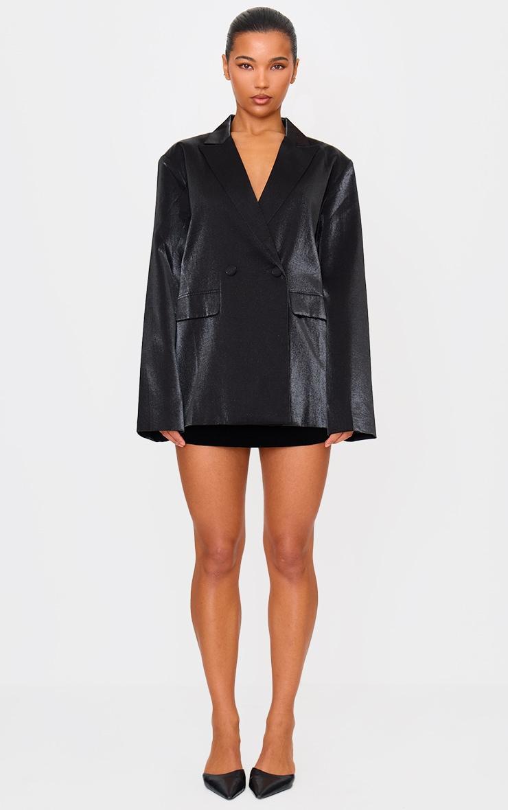Black Satin Look Oversized Boxy Blazer Product Image