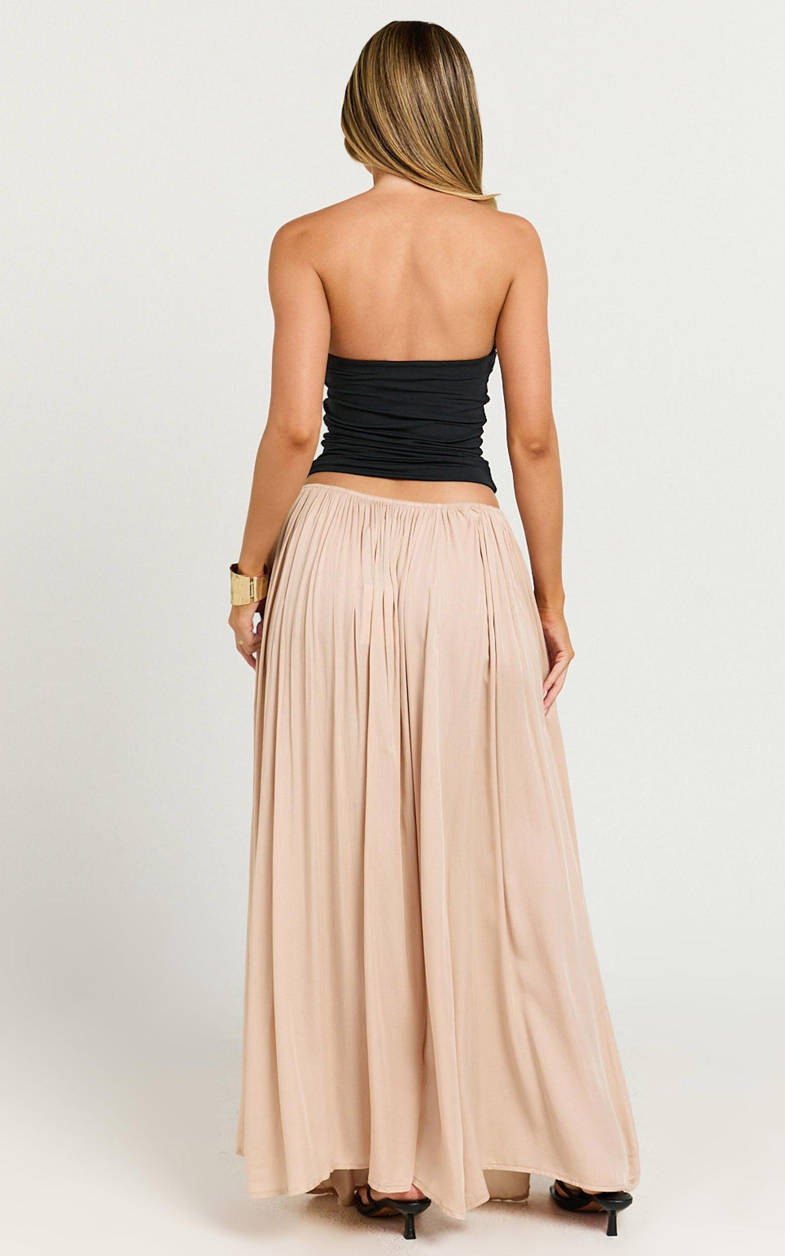 Under The Twilight Maxi Skirt - Thigh Split Skirt in Beige Product Image