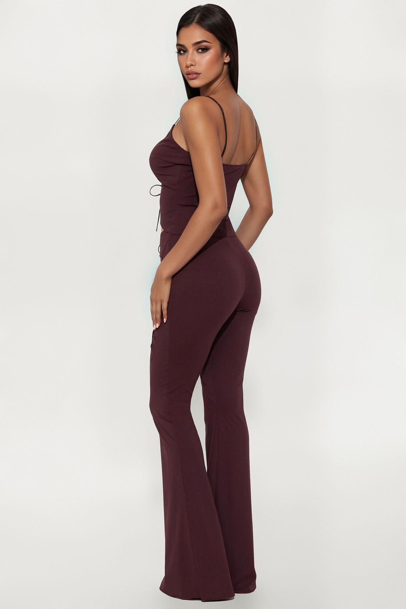 Lillian Lace Up Flare Pant Set - Brown Female Product Image