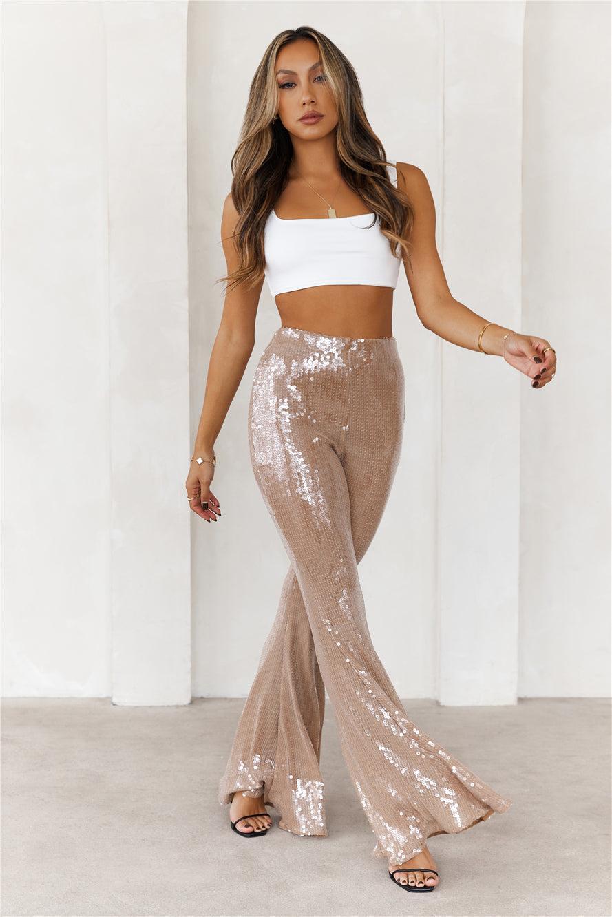Grooving Sequin Wide Leg Pants Beige Product Image