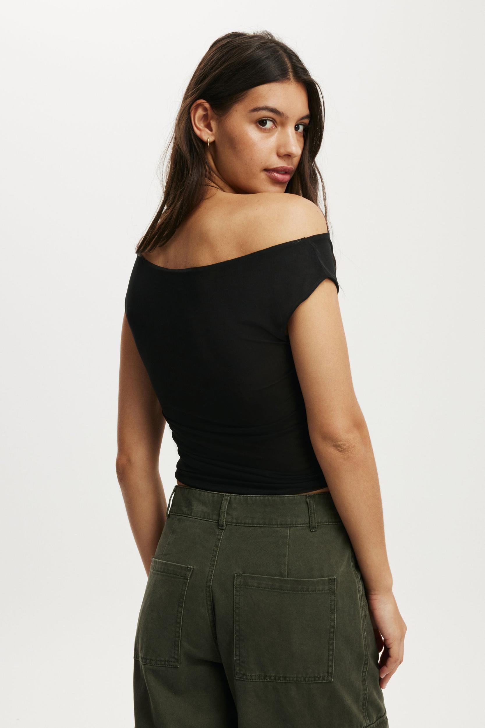 Gathered Mesh Off Shoulder Top Product Image