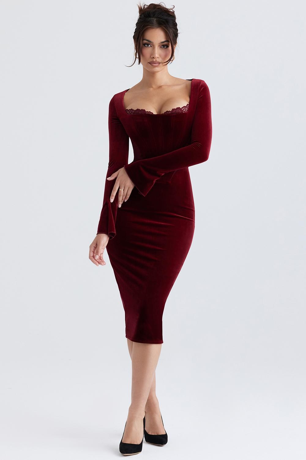 Solaine Wine Velvet Corset Dress - SALE Product Image