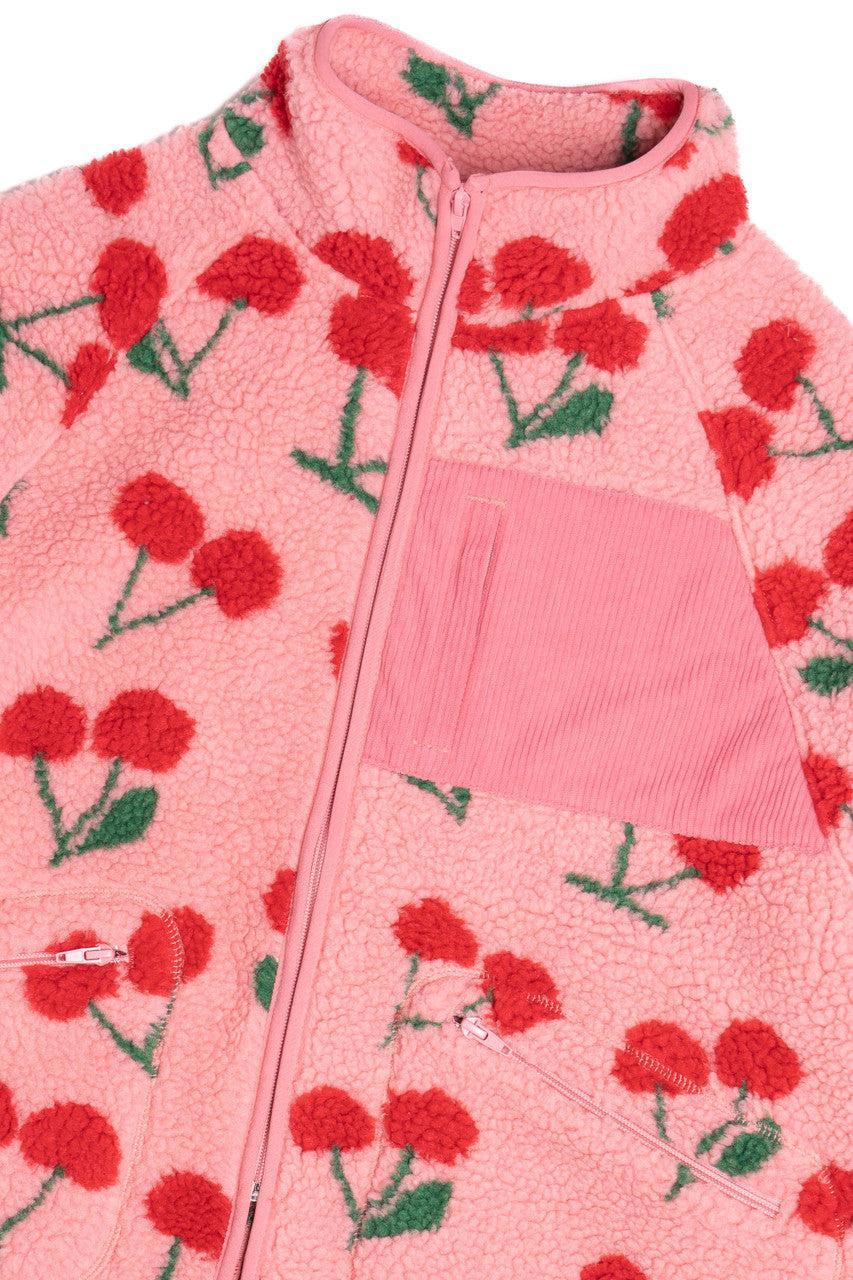 Fruit Pattern Corduroy Detail Faux Sherpa Jacket Product Image