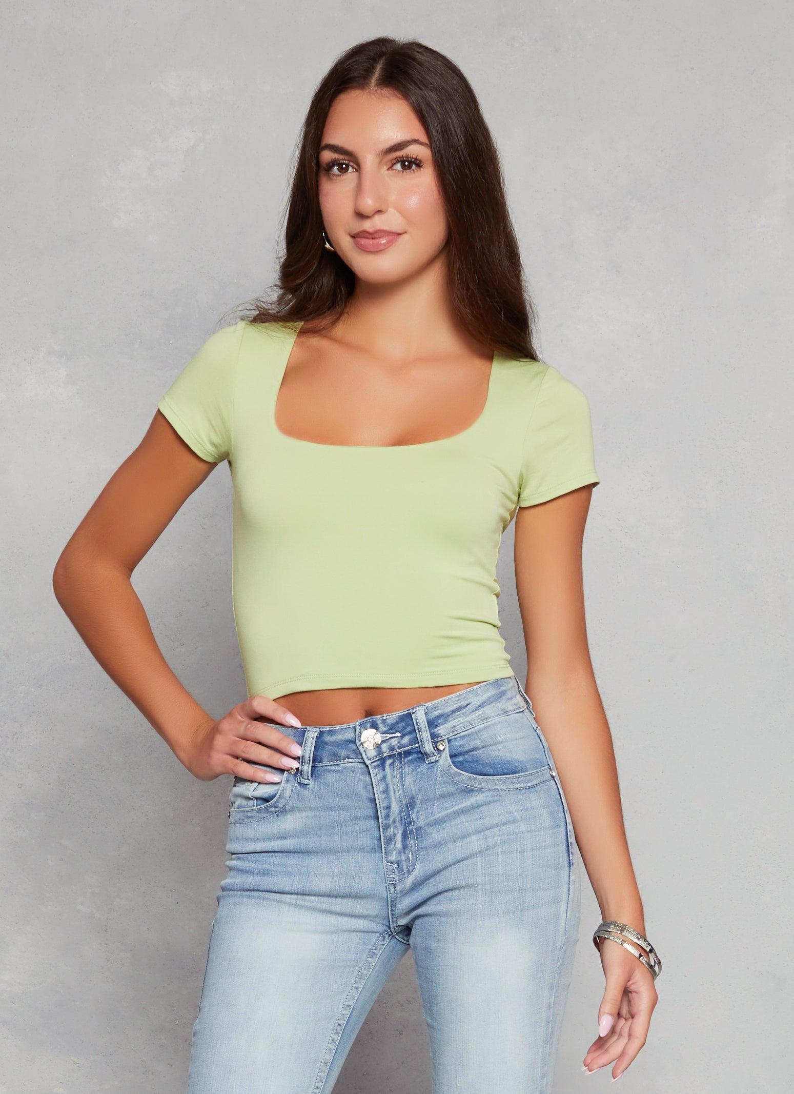 Womens Basic Scoop Neck Cropped Tee Product Image