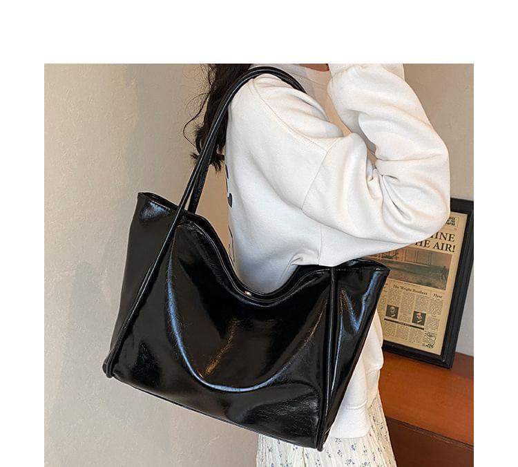 Plain Faux Leather Tote Bag Product Image