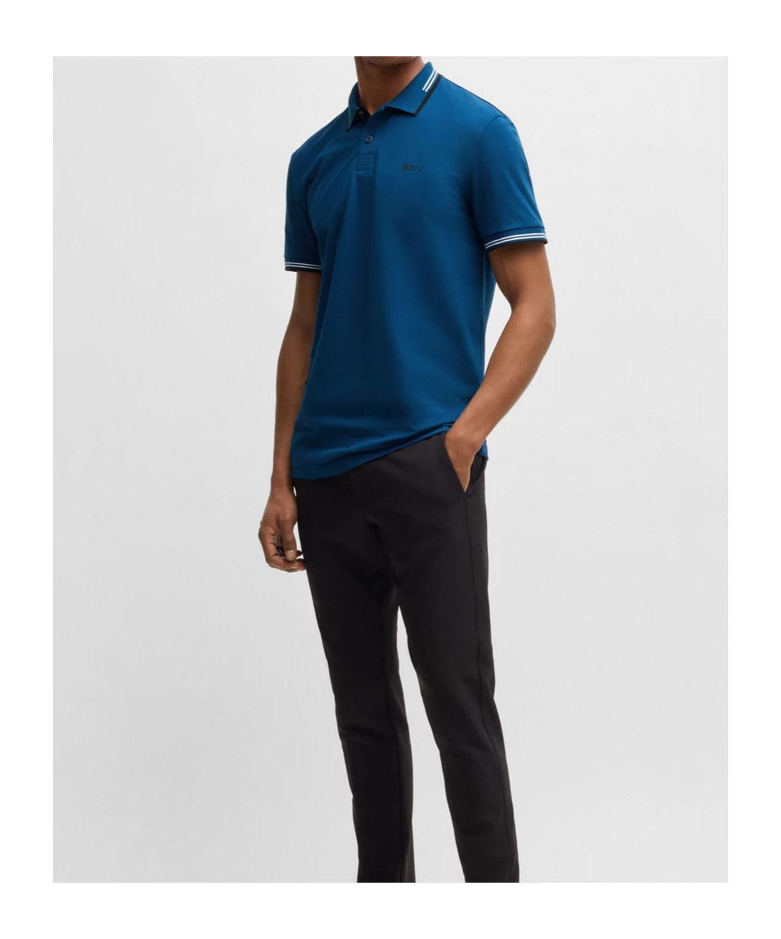 HUGO BOSS Stretch-cotton Slim-fit Polo Shirt With Branding In Light Blue Product Image