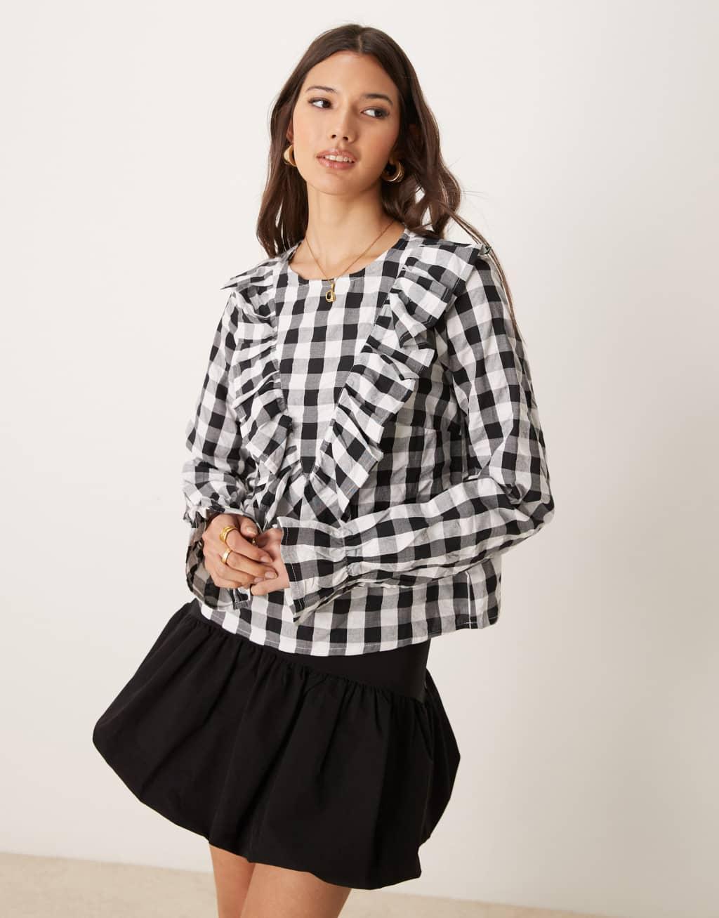 ASOS DESIGN ruffle front gingham top Product Image