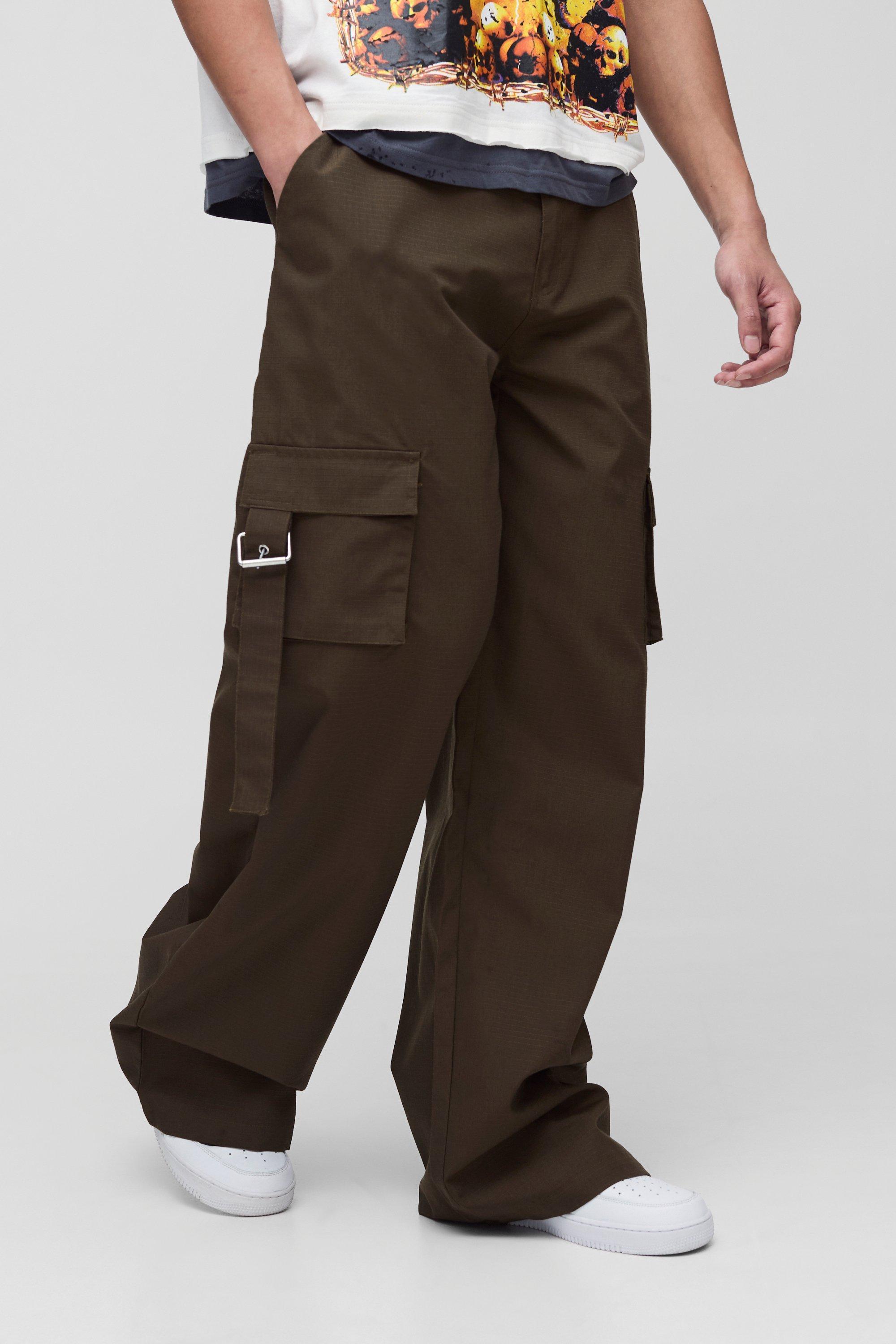 Tall Baggy Fit Ripstop Belt Buckle Detail Cargo Trousers | boohooMAN USA Product Image