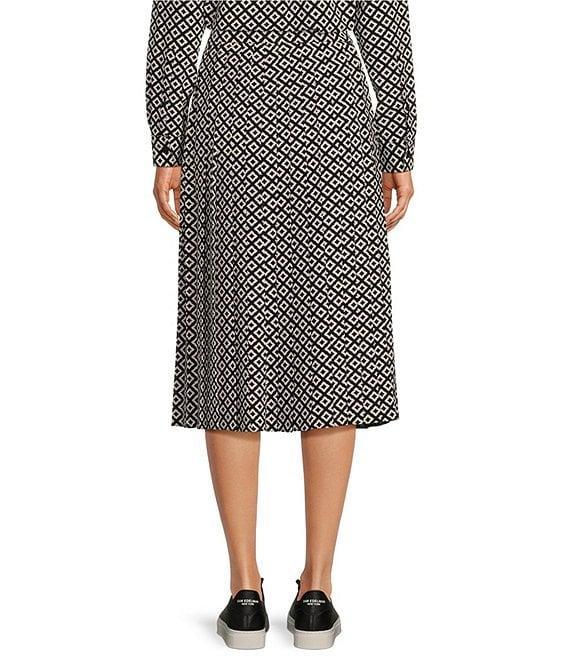 TILLEY Tech Silk Black Tile Print Pleated A-Line Midi Skirt Product Image