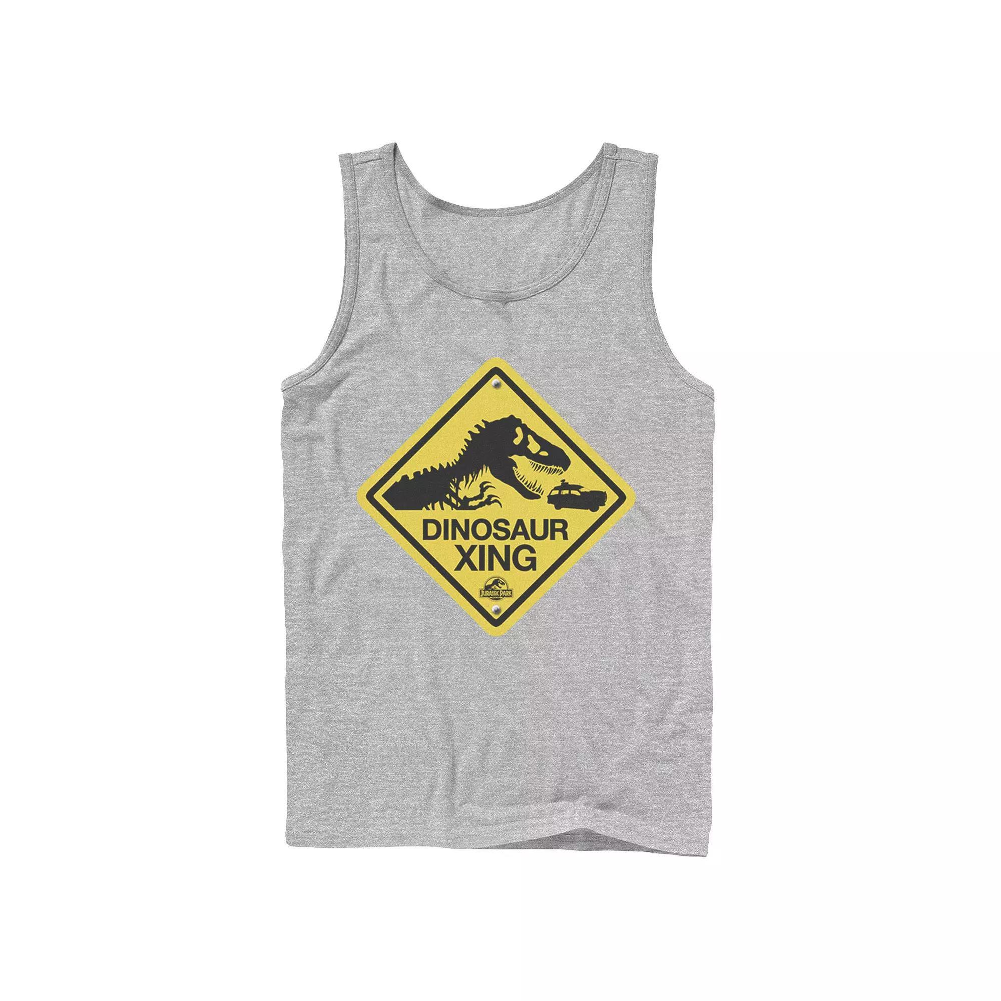 Men's Jurassic Park Dinosaur Crossing Yellow Sign Tank Top, Size: Large, Ath Hthr Product Image