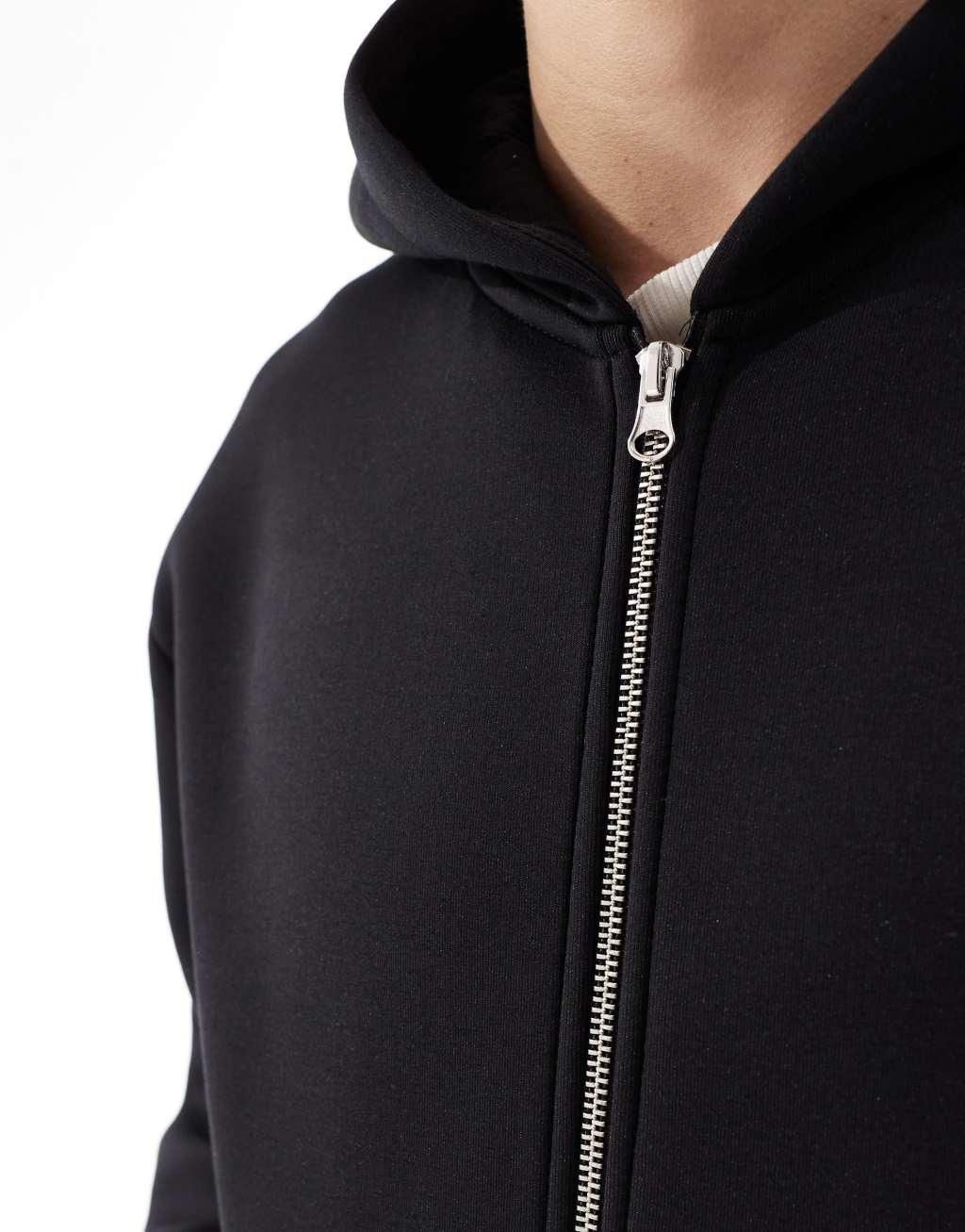 ASOS DESIGN heavyweight boxy oversized scuba hoodie in black Product Image