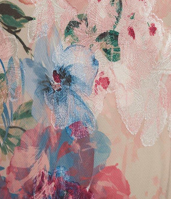 Alex Evenings Short Flutter Sleeve V-Neck Floral Drop Waist Midi Dress Product Image