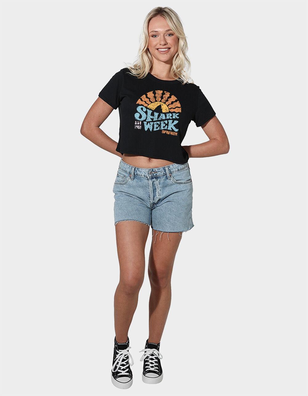 SHARK WEEK Lino Sunset Womens Cropped Tee - BLACK Product Image