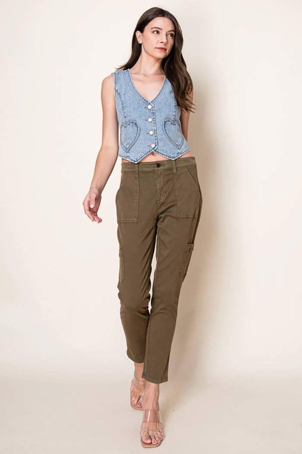 Washed Denim Fitted Vest with Heart Pockets Product Image