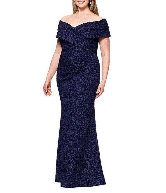 Betsy & Adam Plus Size Stretch Jacquard Off-the-Shoulder Dress Product Image