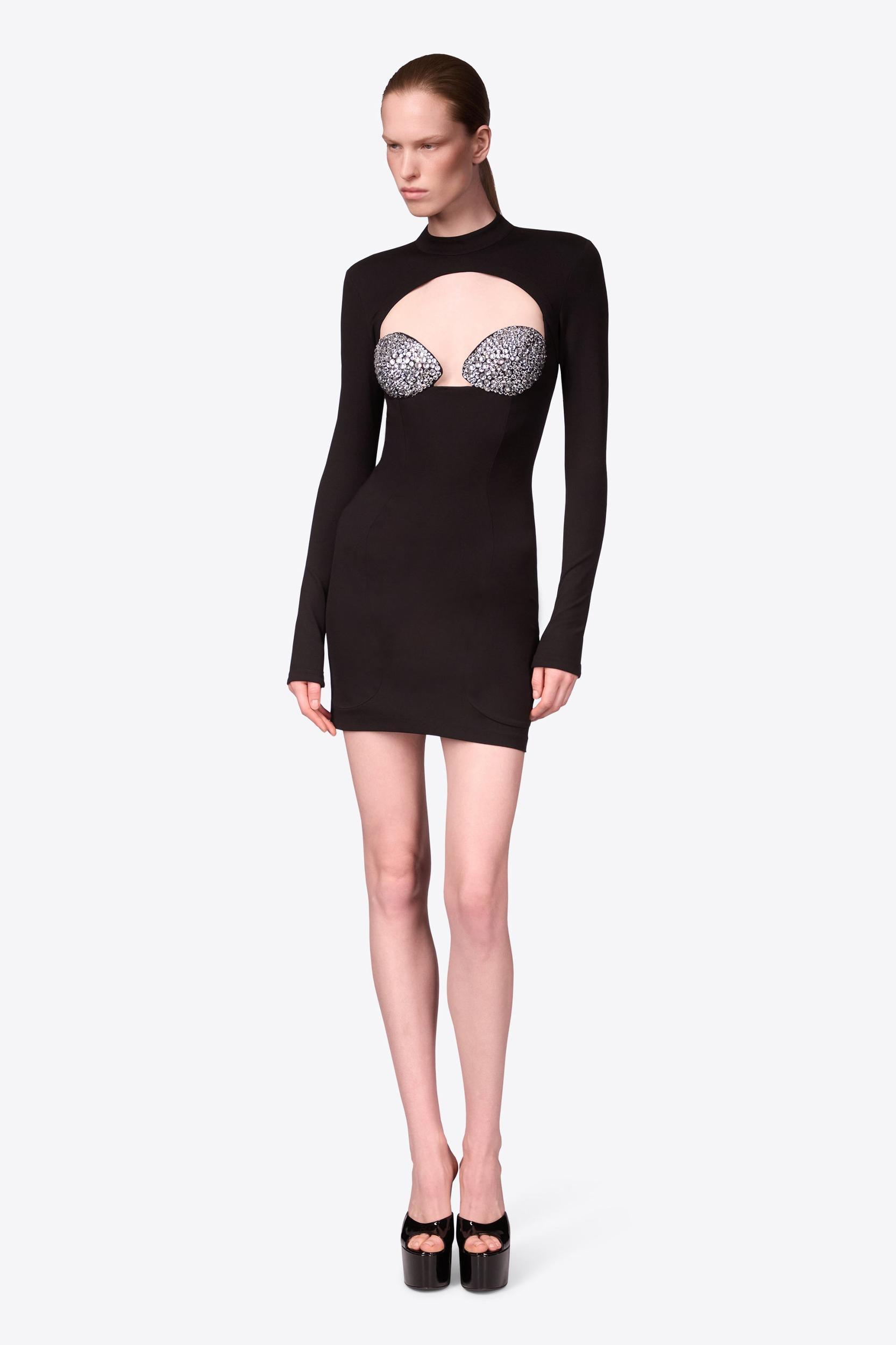 Crystal Embellished Bustier Cup Long Sleeve Dress Product Image