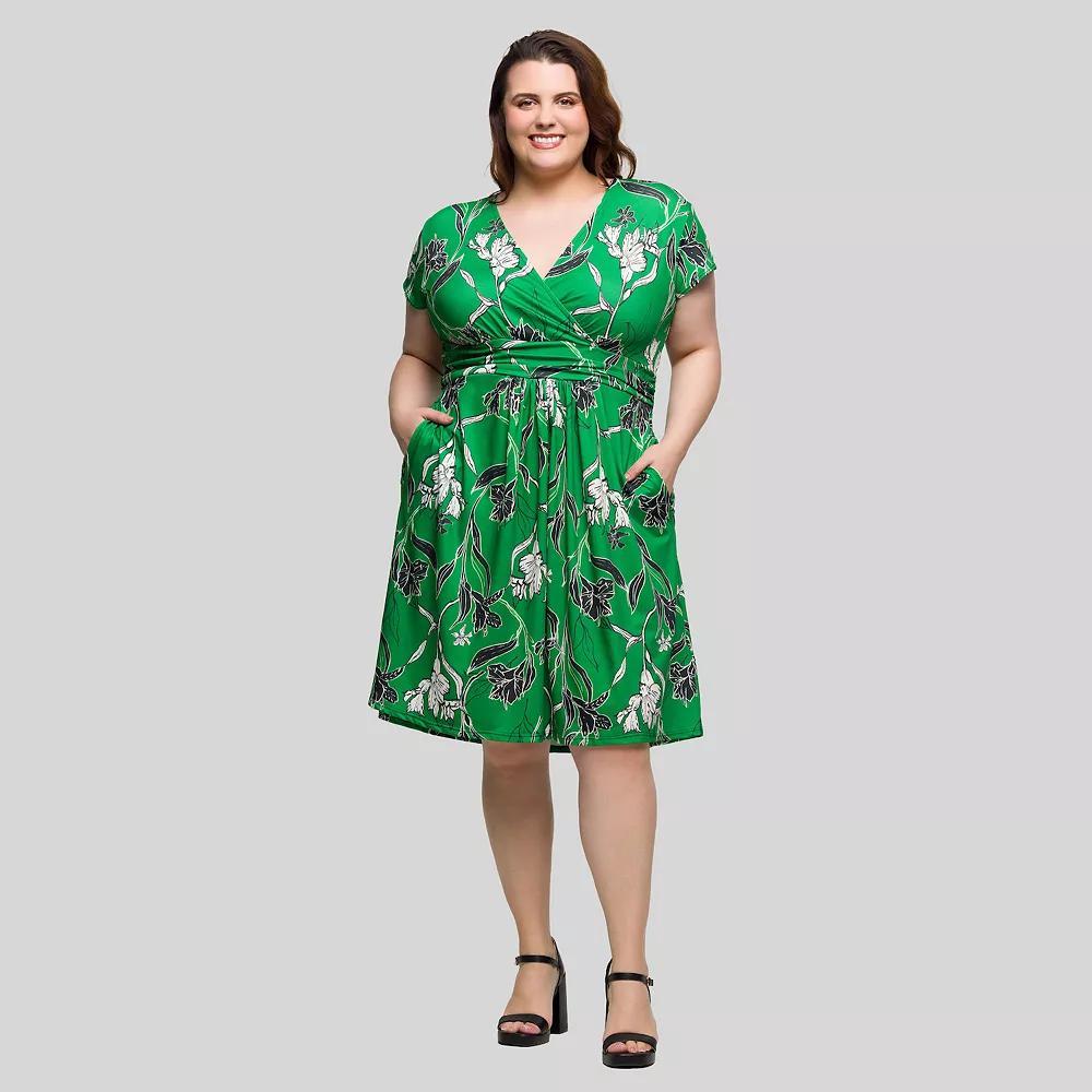 Plus Size 24Seven Comfort Apparel Cap Sleeve Knee Length Dress, Women's, Size: 1XL, Green Team Product Image