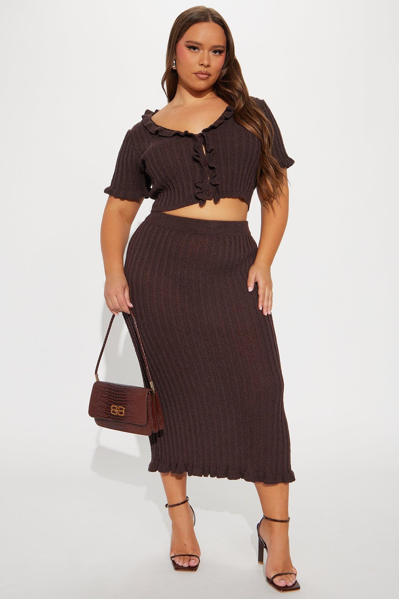 Brunch Mimosas Midi Skirt Set - Chocolate Product Image