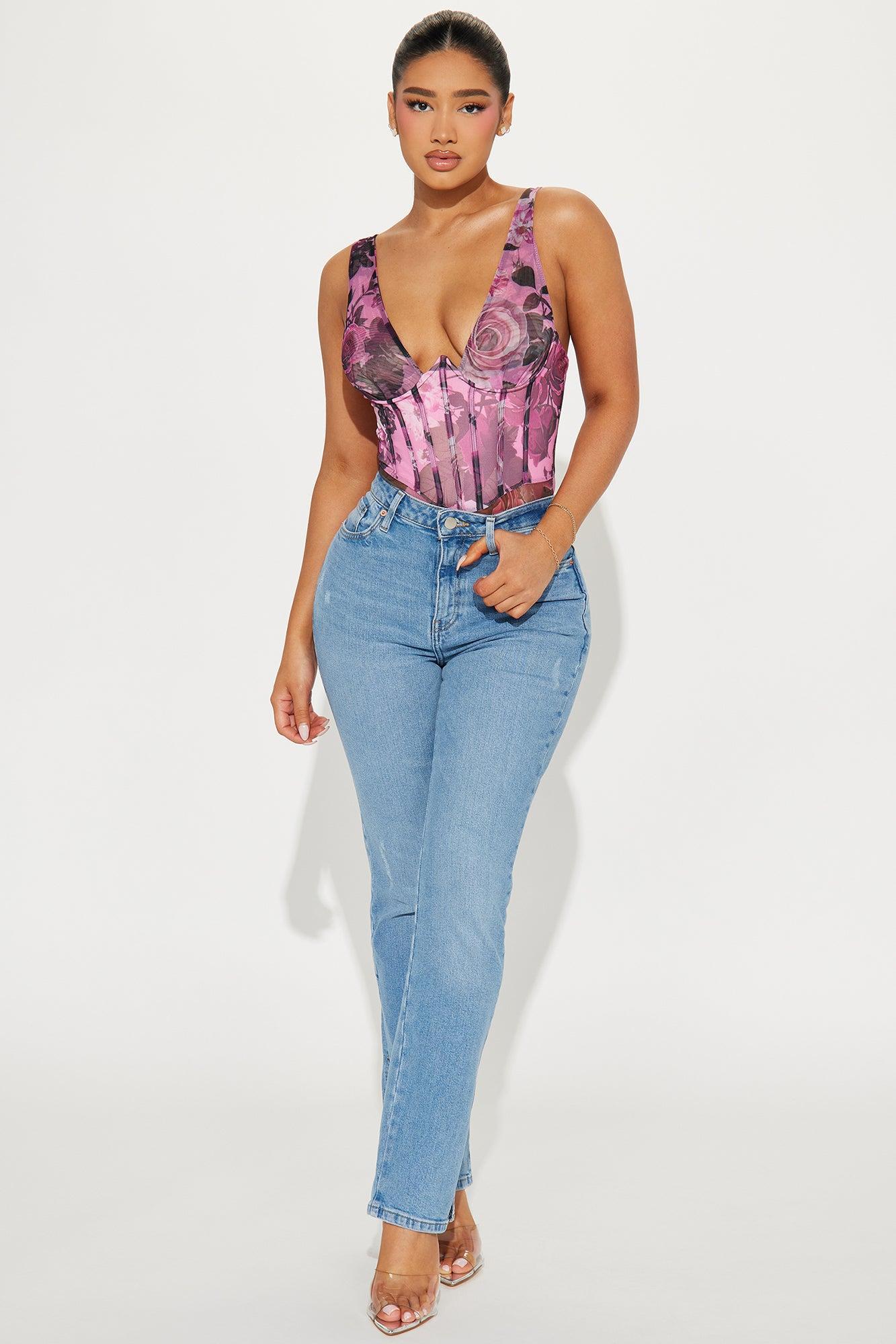 Marlene Floral Mesh Bodysuit - Purple/combo Product Image